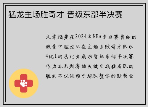 猛龙主场胜奇才 晋级东部半决赛